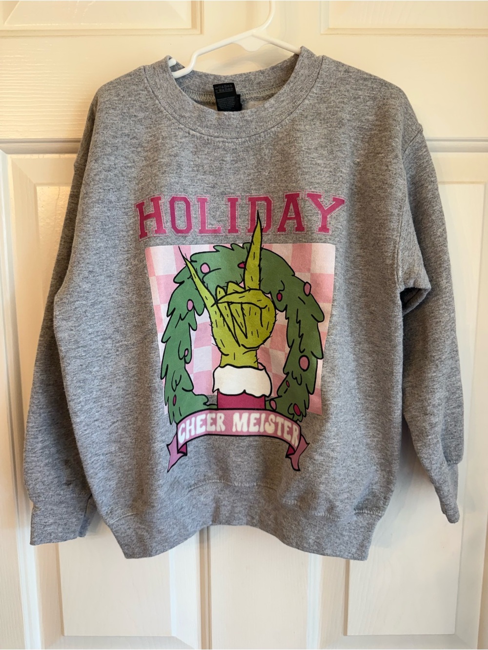 Grinch Sweatshirt -Gildan Gray Sweatshirt with Pink & Green